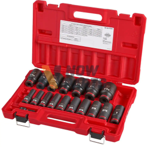 Milwaukee SHOCKWAVE Juego de puntas de impacto de 6 puntos y pozo profundo SAE de 1/2 pulg. (18 piezas)
